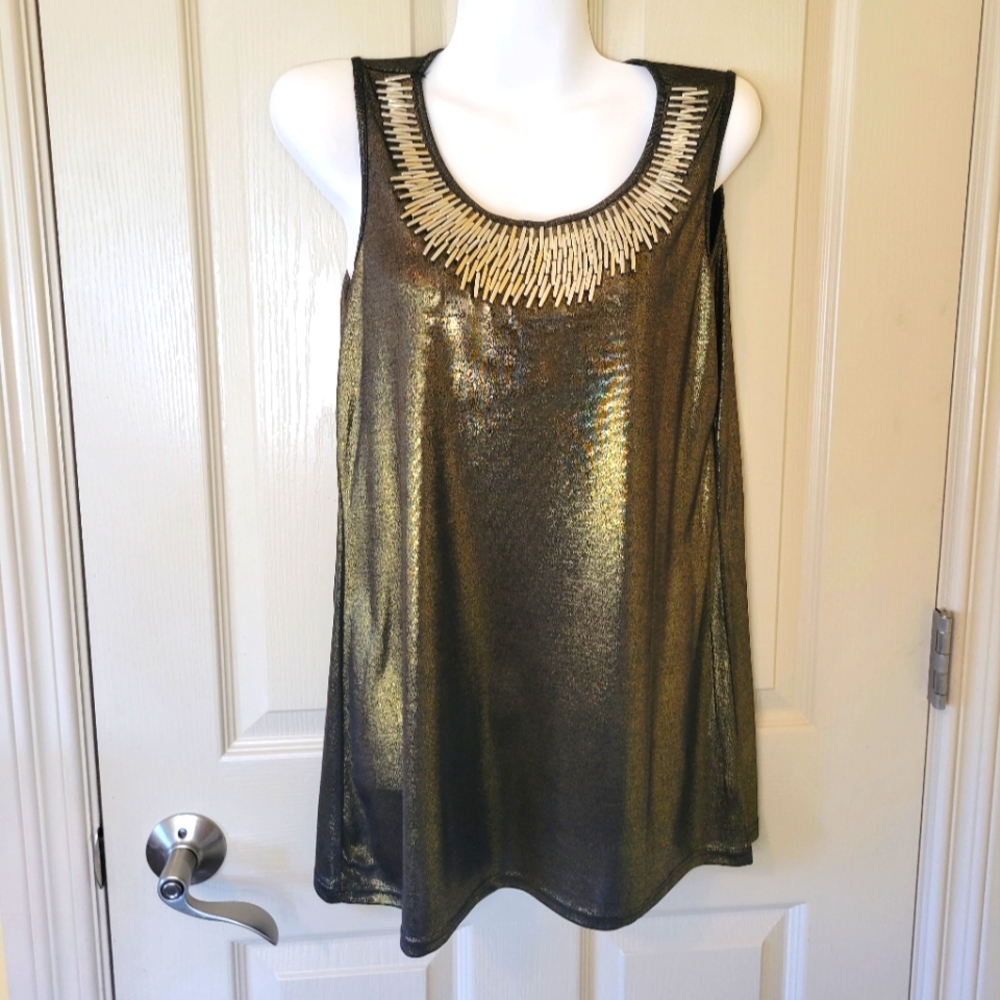 Step In Style Gold Metallic Silver Spike Beaded Tunic Size M